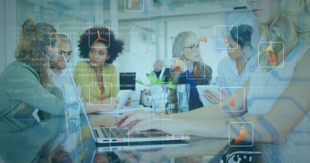 Collaborative Team Analyzing Code with Data Overlays in Modern Office