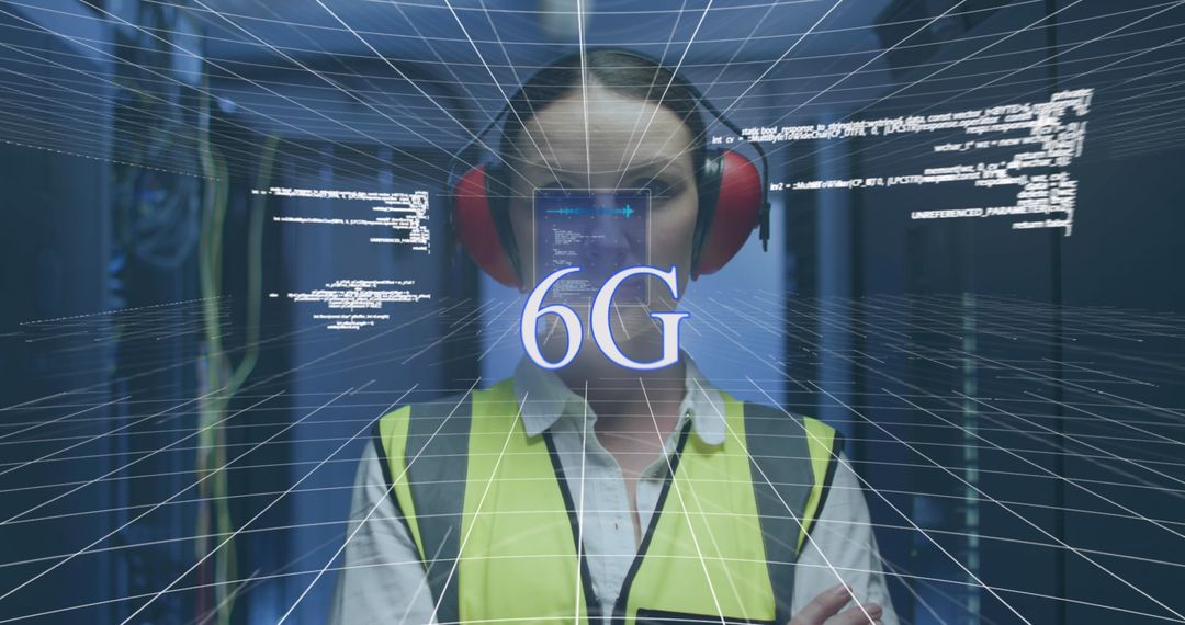 6G Technology with Female IT Engineer in Data Center Server Room