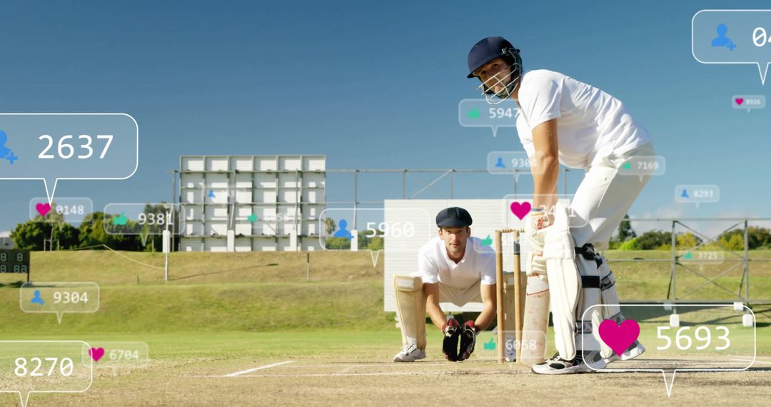 Cricketer on Field with Digital Interaction Building Global Connections - Free Images, Stock Photos and Pictures on Pikwizard.com