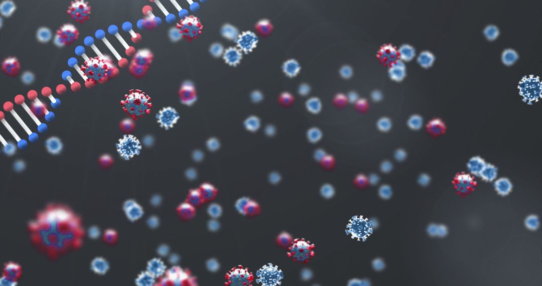 Digital Render of Virus Cells with DNA Strand Representation