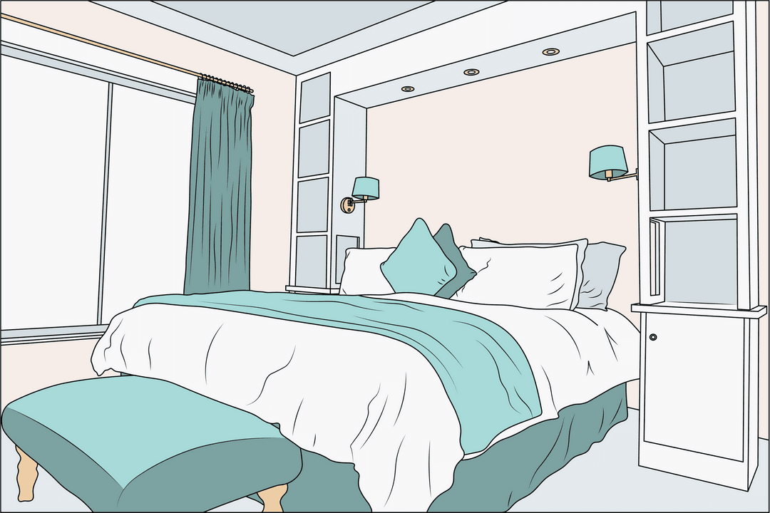 Transparent Vector Illustration of Modern Elegant Bedroom