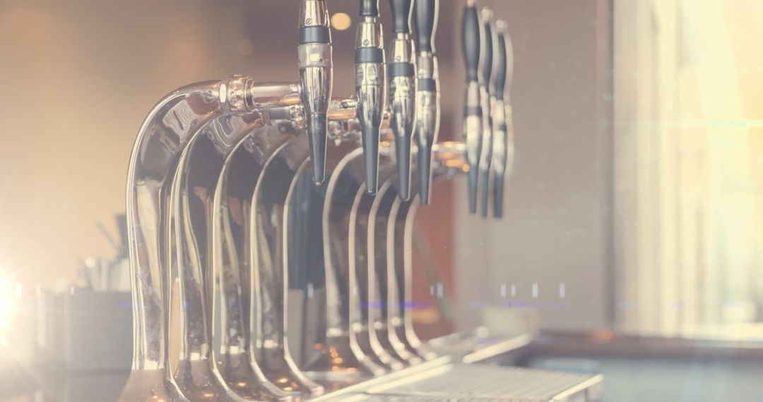 Beer Taps with Sunlight Drenched Scene in Bar