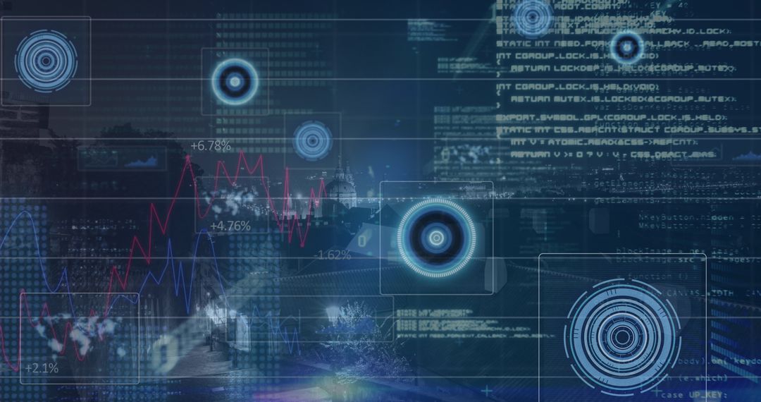 Futuristic Data Processing and Analytics with Cityscape Background