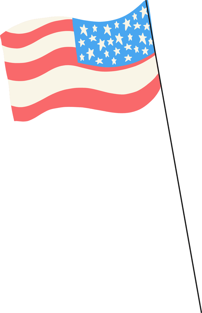 Waving American Flag on Transparent Background with Slender Pole
