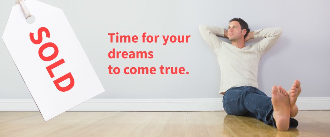 Relaxed Man with SOLD Tag Inspiring Real Estate Success