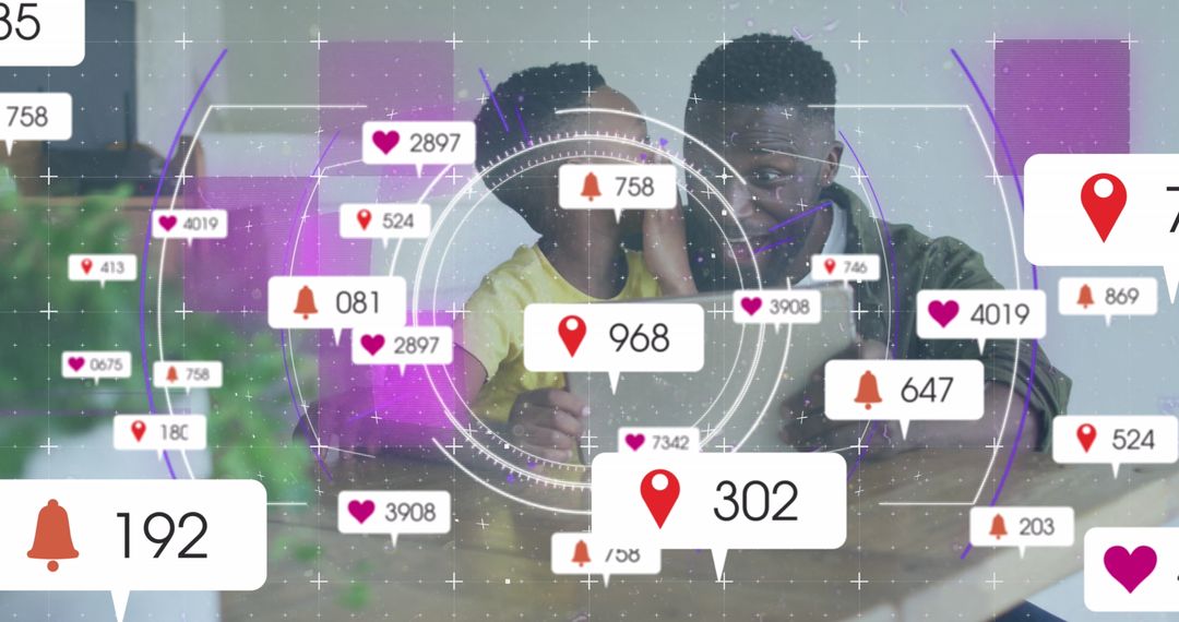 Father and Son Engaging with Interactive Digital Graphics