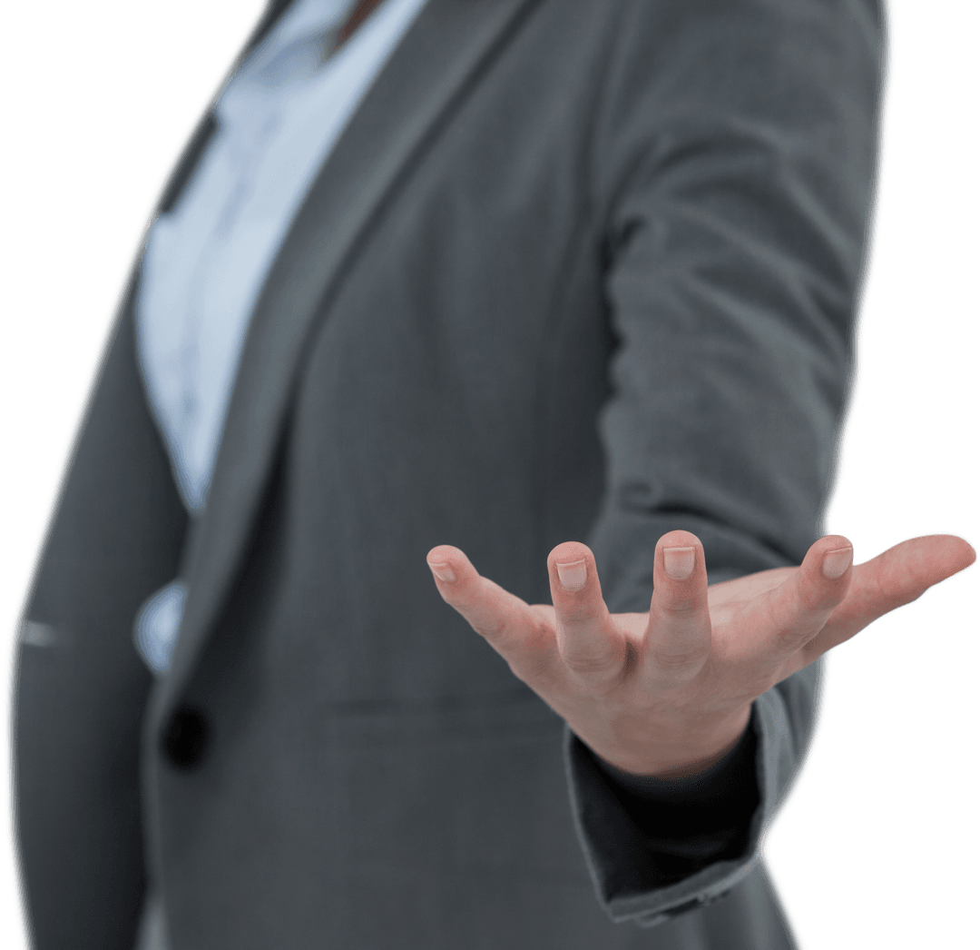 Transparent Midsection of Businesswoman Gesturing Forward in Suit