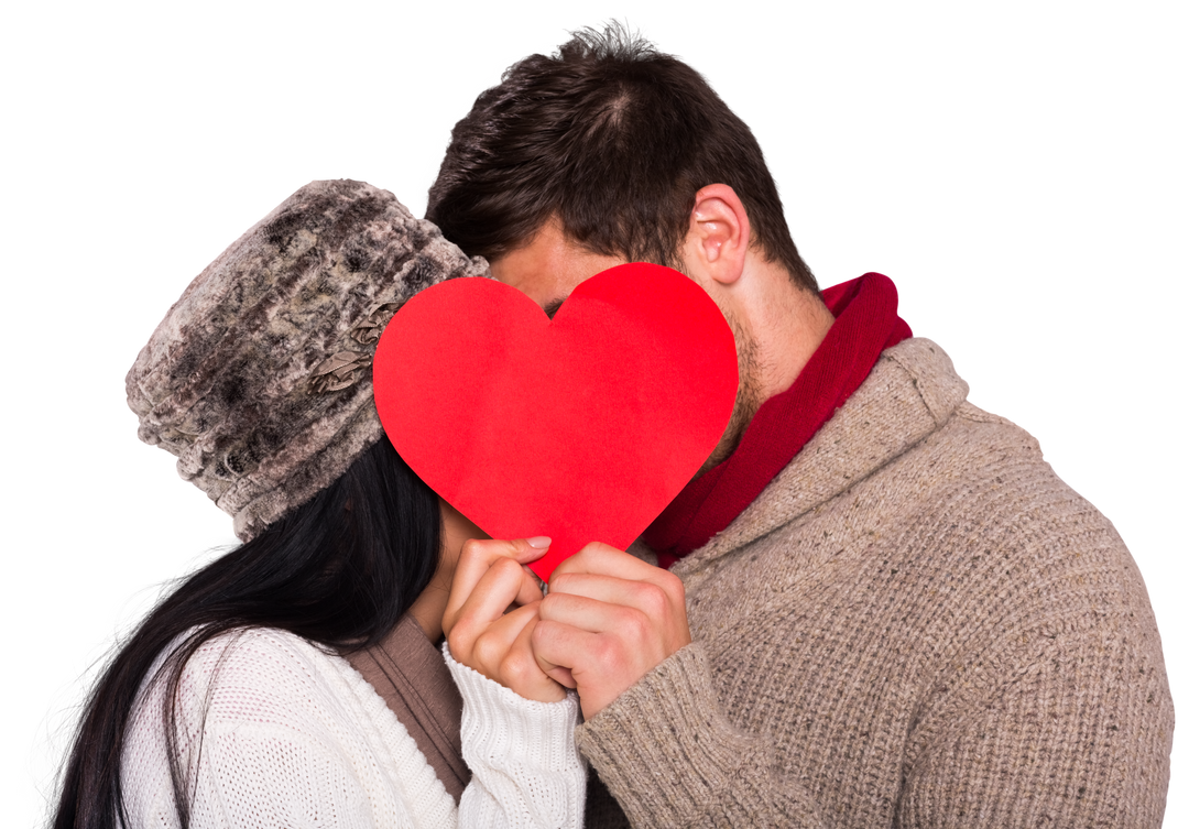 Transparent Background Young Couple Kissing Behind Red Heart - Download Free Stock Images Pikwizard.com