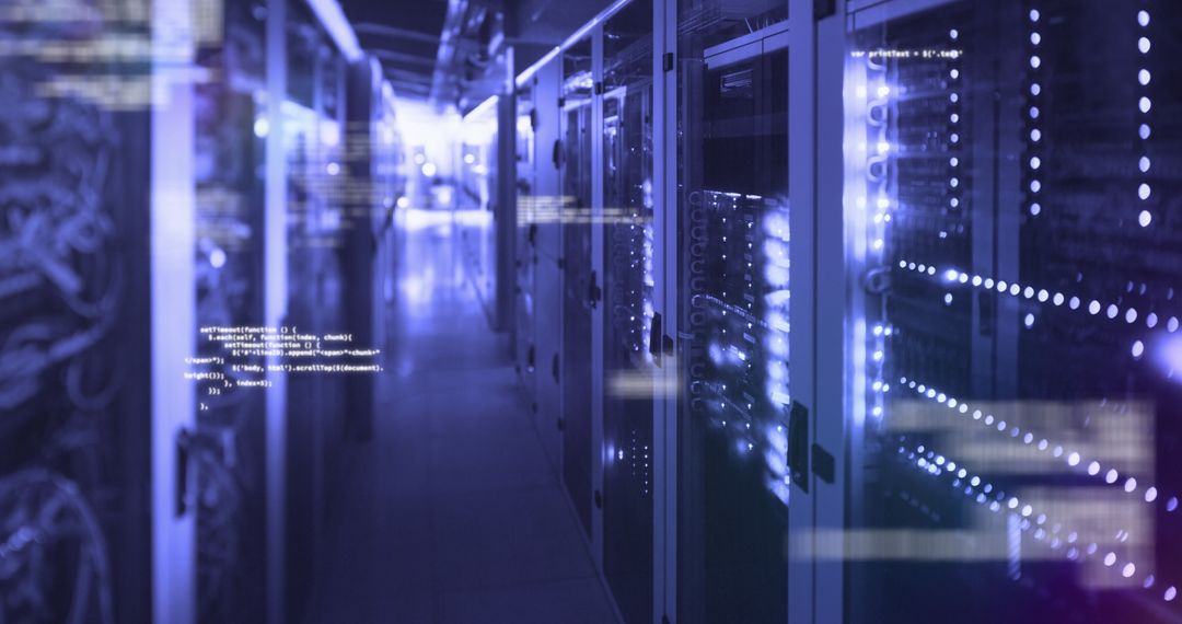 Modern Data Center Corridor with Server Racks and Cable Systems