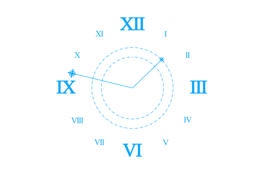 Blue Digital Clock with Roman Numerals on Transparent Background