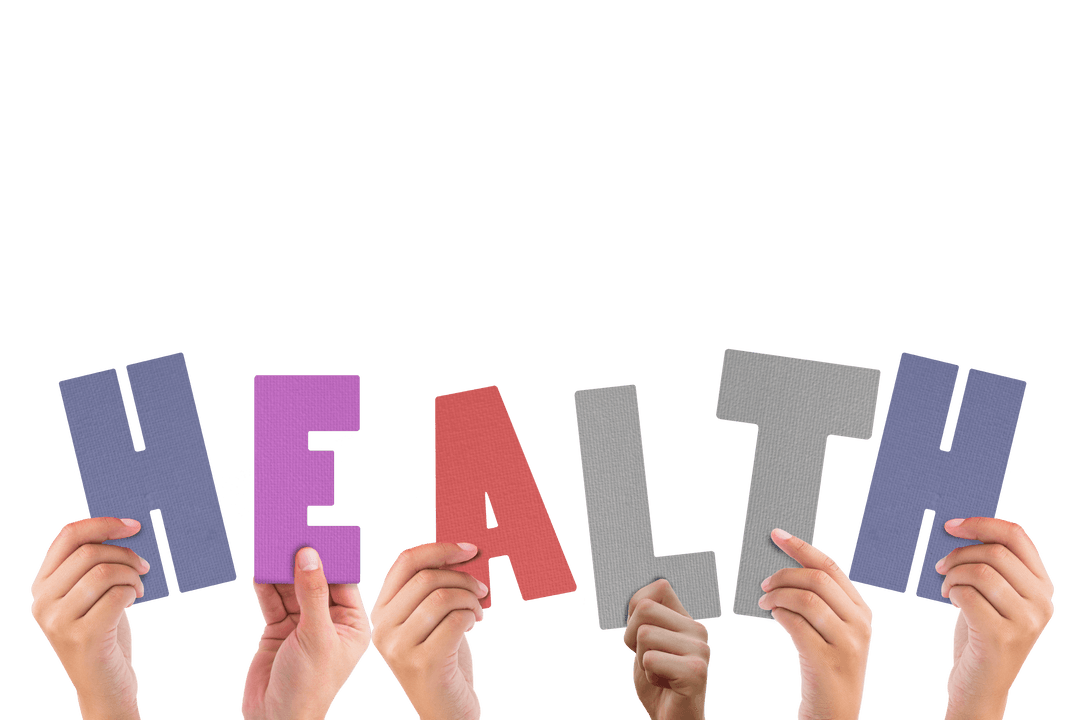 Hands Holding Lettercards Forming Word Health Transparent Background