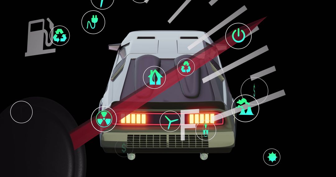 Futuristic Vehicle with Eco-Friendly Icon Connections