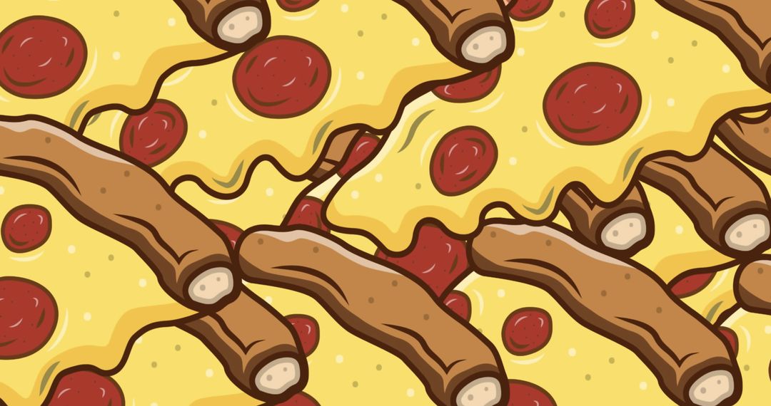 Background with Cheese Pizza Slices and Breadsticks Pattern
