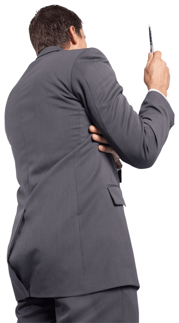 Businessman with Pen on Transparent Background in Suit