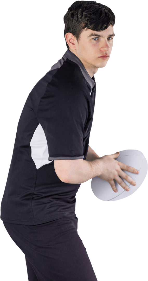 Transparent Rugby Player Focused Ready to Pass Ball
