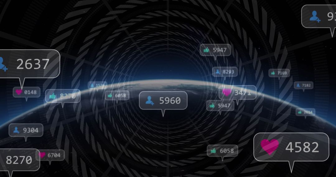 Digital Connectivity with Futuristic Notification Bubbles in Outer Space