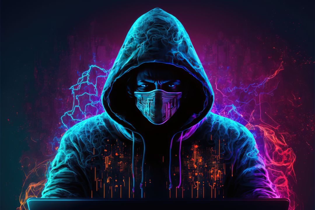 Hacker in mask and hoodie over digital data background, created using generative ai technology - Free Images, Stock Photos and Pictures on Pikwizard.com