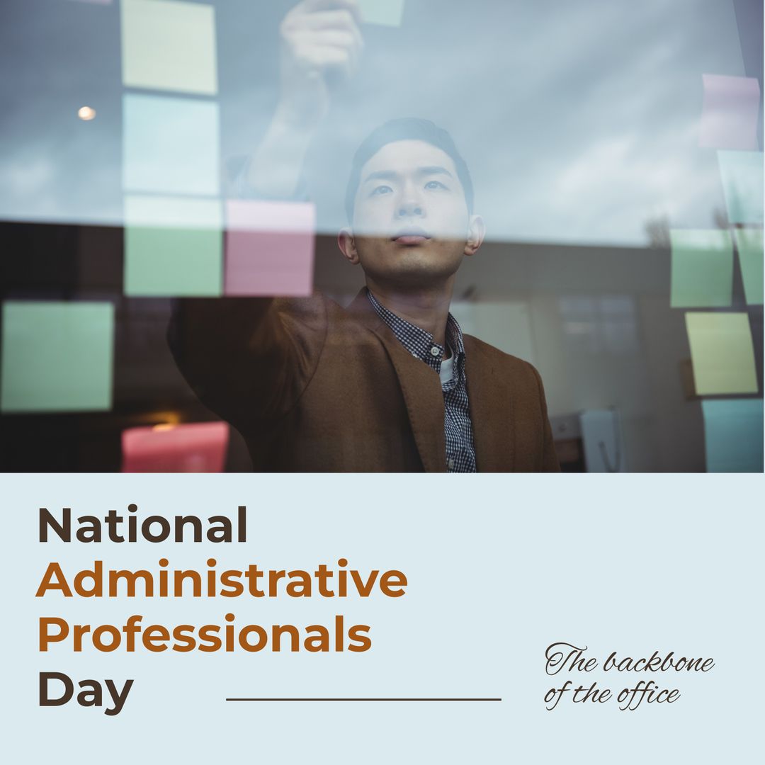 Office Worker Arranging Sticky Notes for Administrative Professionals Day