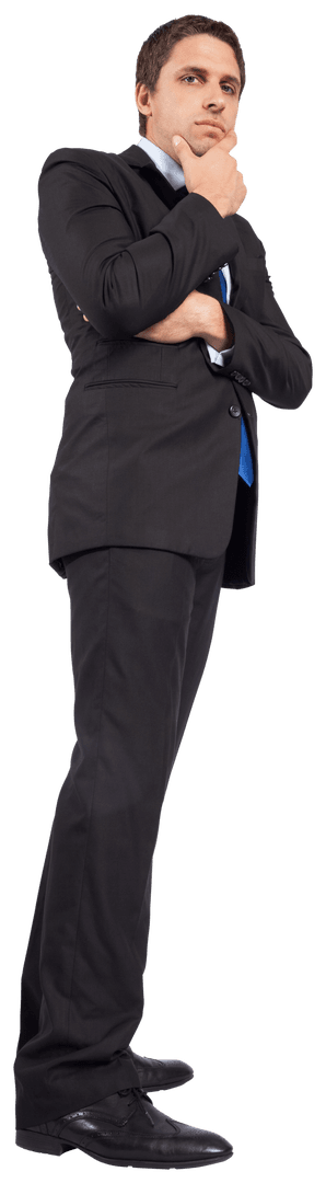 Thoughtful Businessman in Professional Suit on Transparent Background