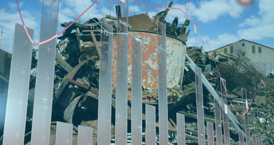 Rusted Tank at Scrapyard with Industrial Chart Overlay