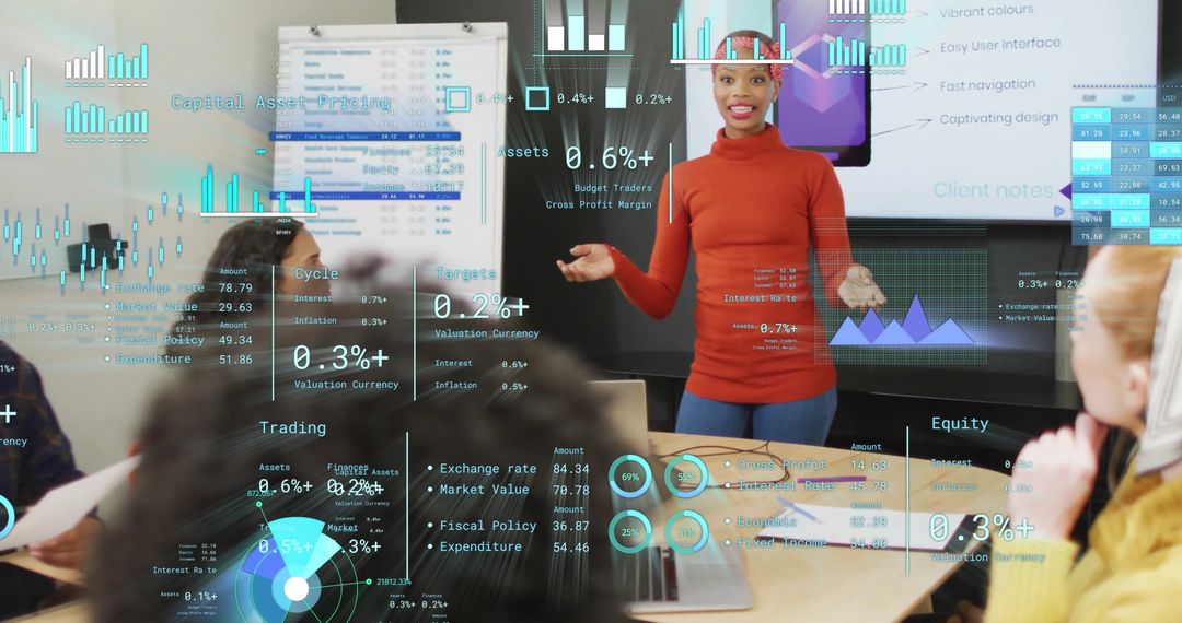 Business Presentation with Digital Financial Data Overlays