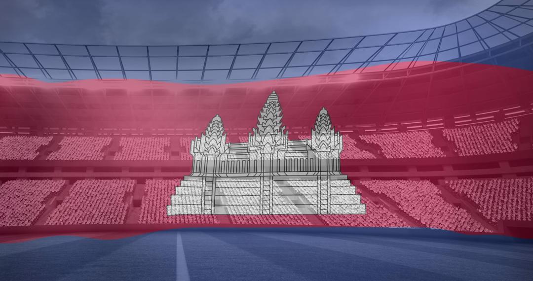 Cambodia Flag Overlay in Modern Sports Stadium at Dusk - Free Images, Stock Photos and Pictures on Pikwizard.com