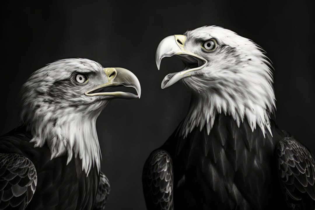Two majestic bald eagles face each other, showcasing their powerful beaks - Free Images, Stock Photos and Pictures on Pikwizard.com