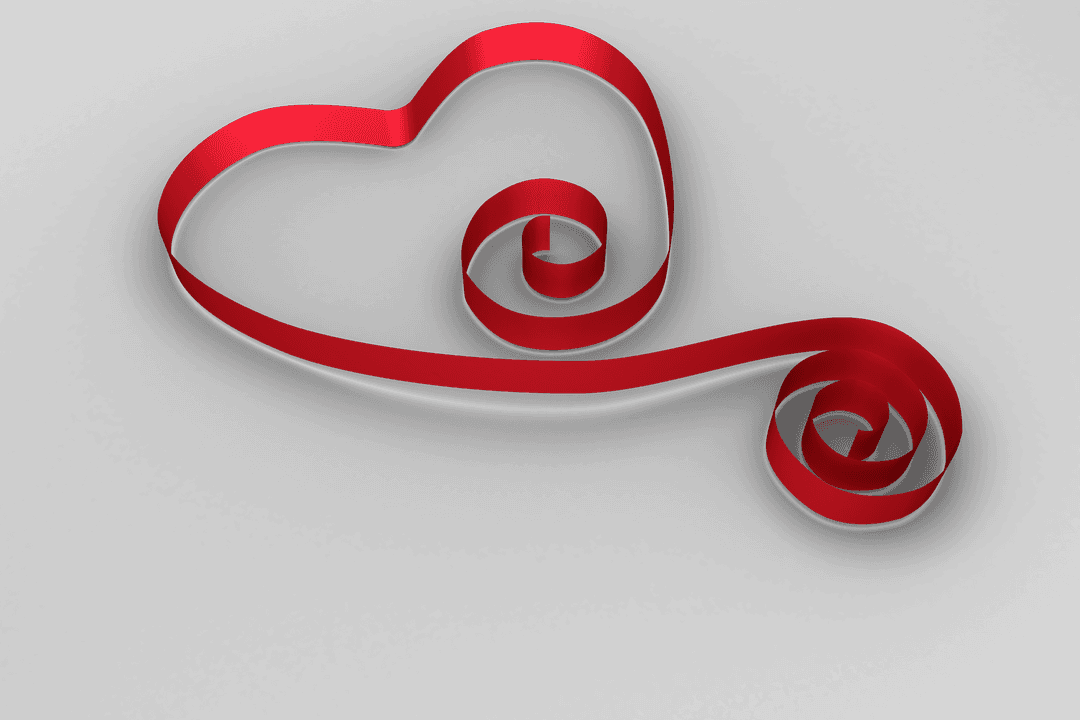 Romantic Spiral Heart with Red Ribbon on Transparent Background
