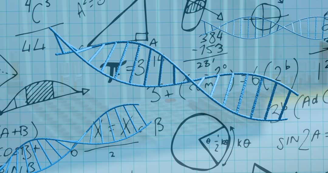 Futuristic Science with DNA Helix and Mathematical Formulas