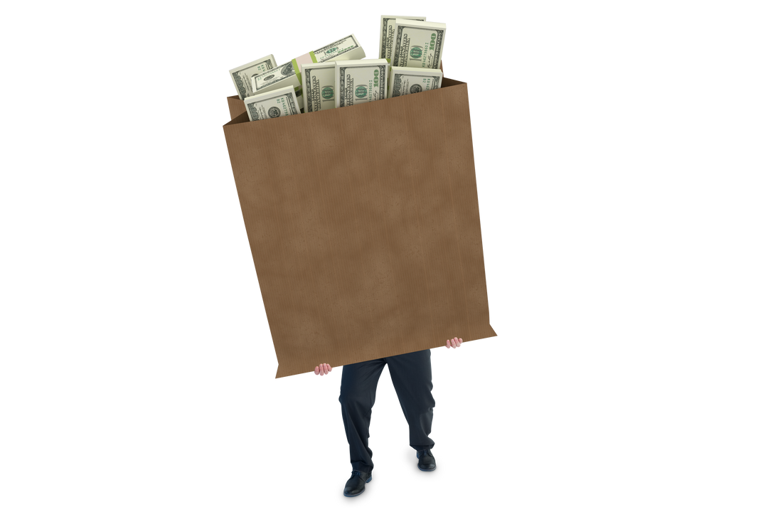 Transparent Businessman Carrying Large Bag of dollar bundles - Download Free Stock Images Pikwizard.com