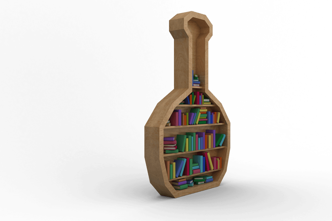 Transparent Geometric Wooden Bookshelf Pattern Filled with Vibrant Books