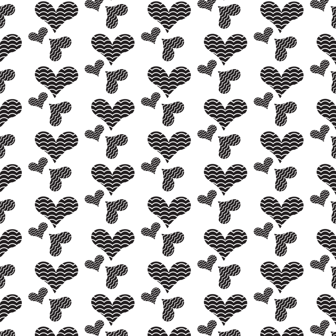 Black Heart Pattern on Transparent Background Vector