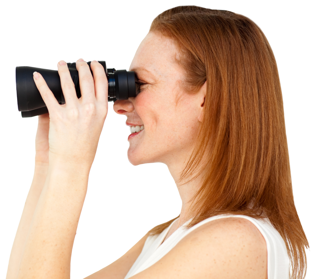 Woman with Binoculars on Transparent Background for Business Vision Image - Download Free Stock Images Pikwizard.com