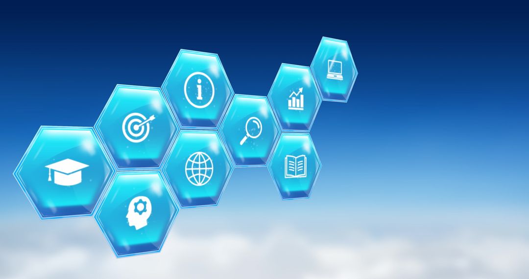 Digital Education Icons Over Cloud Background