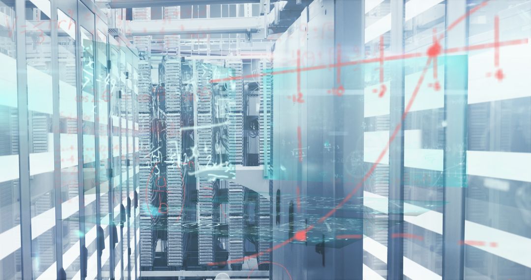 Digital Graphs Overlapping Server Racks in Modern Data Center