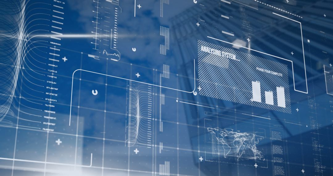 Digital Interface Overlaying Urban Cityscape with Data Graphics