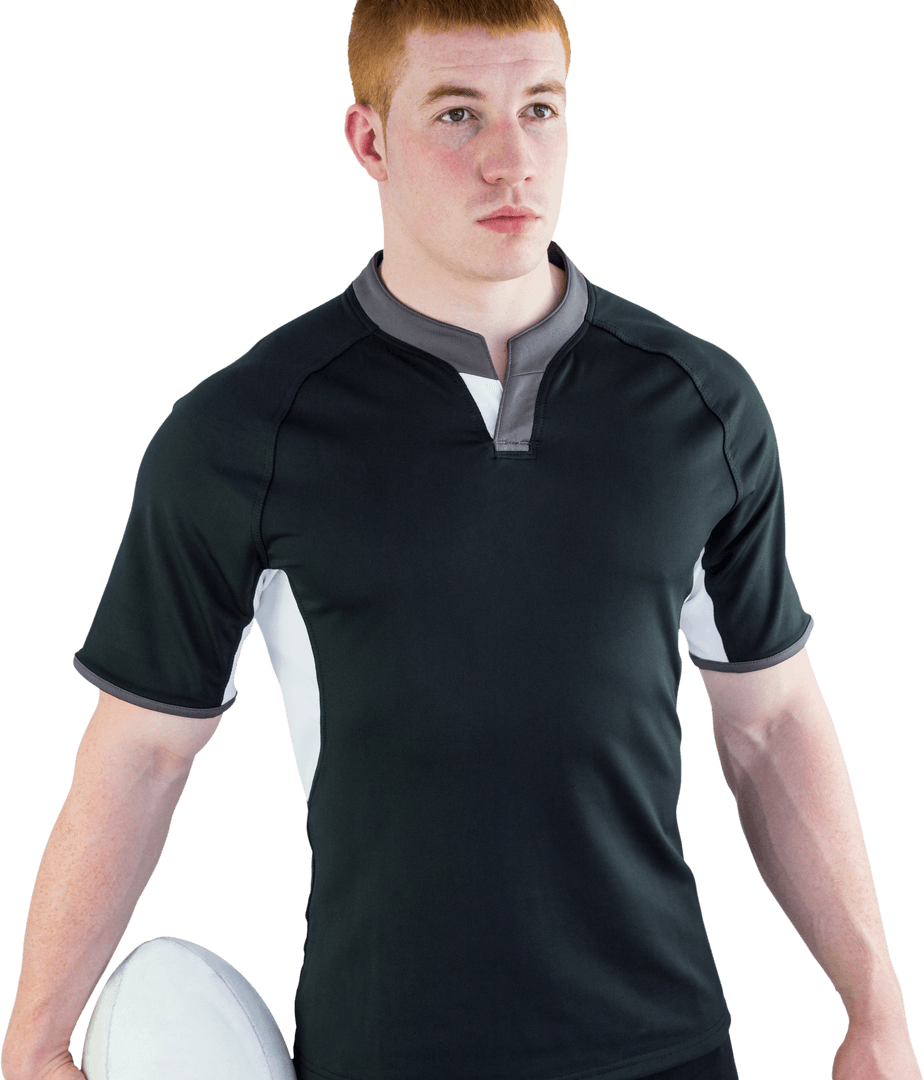 Transparent Background Rugby Player Holding Ball Confidently