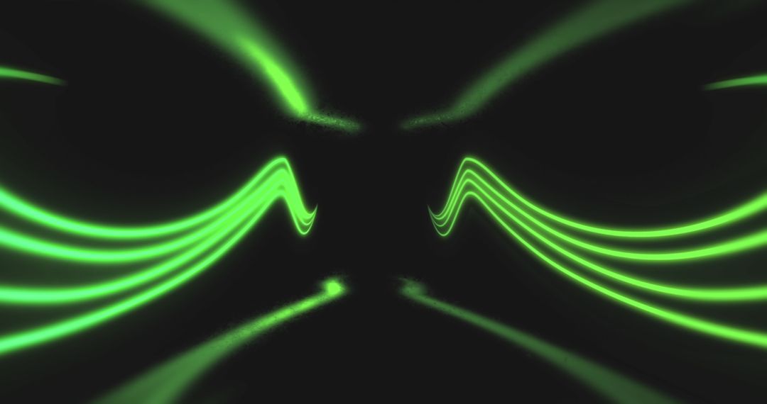 Abstract Green Light Trails on Black Background Reflecting Energy