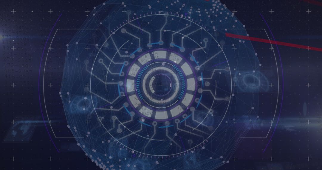 Futuristic Digital Interface with Data Processing Elements on Dark Background