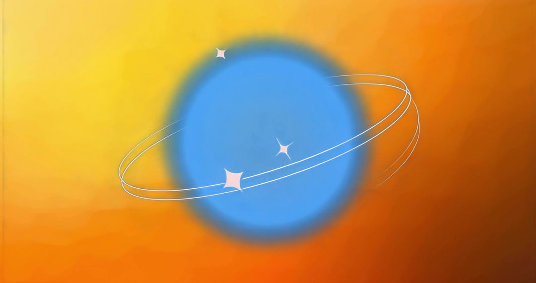Rotating Glowing Blue Orb with White Orbit Rings on Warm Orange Gradient Background