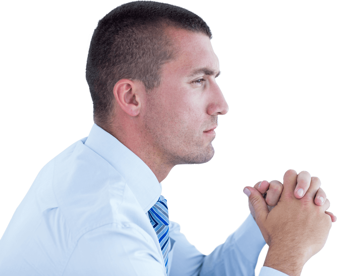 Focused Businessman in Profile on Transparent Background