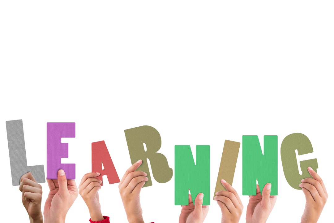 Transparent Hands Holding Colorful Letters Spelling Learning