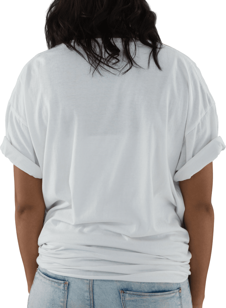 Back View of Woman in Plain White Shirt Posed on Transparent