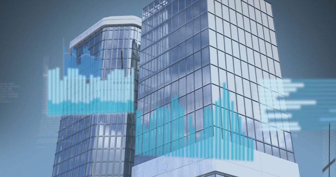 Futuristic Data Analytics Display on Modern Office Buildings