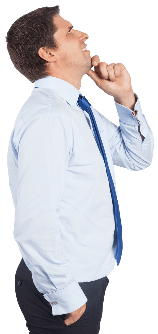 Thoughtful Businessman Touching Chin Transparent Background
