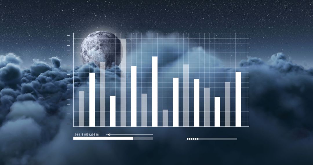 Financial Data Hologram Over Cloudy Night Sky