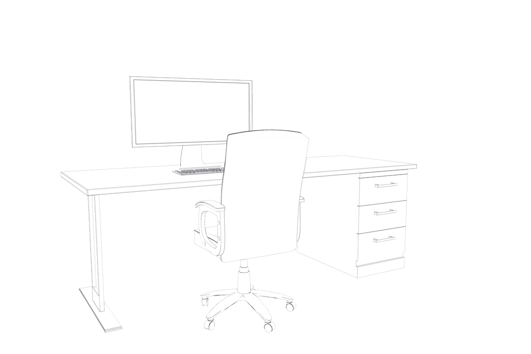 Transparent Vector Desk with Computer and Office Chair