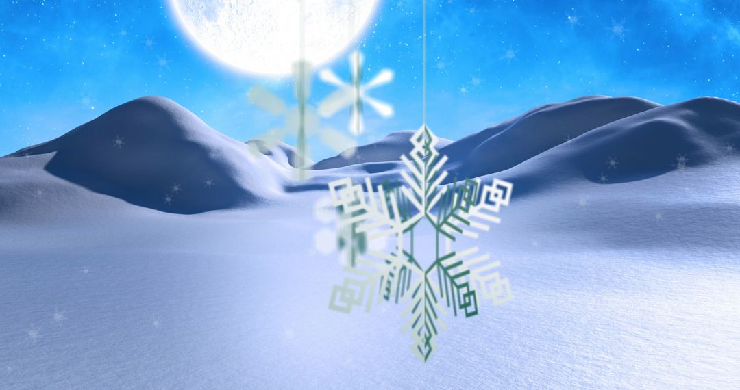 Winter Wonderland with Hanging Paper Snowflakes in Moonlight