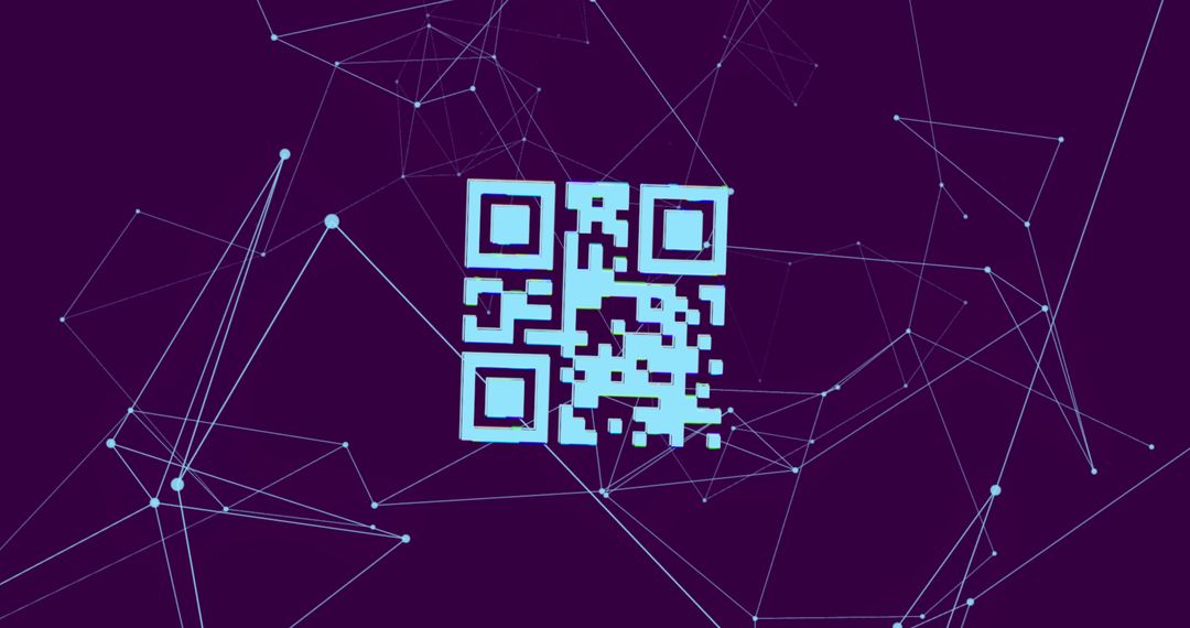 Digital QR Code on Purple Network Background