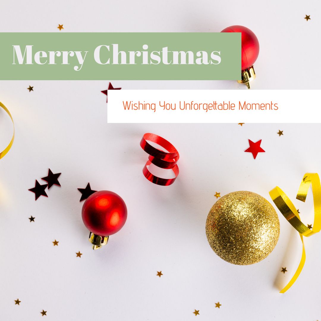 Merry Christmas Card with Baubles and Festive Ribbons